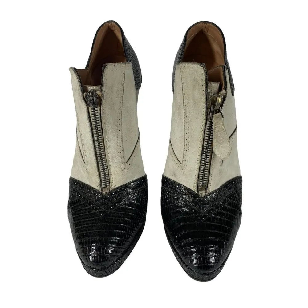 ALAIA Black and Gray Leather/Suede High Heel Spats Pumps AS IS Size 37 Booties - Image 2