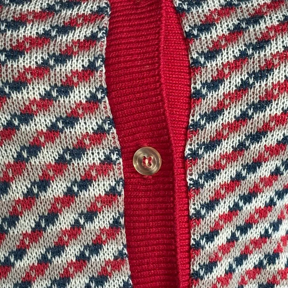 Vintage Devon Union Made Button Front Knit Sweater Vest Red Blue White Small - Image 7