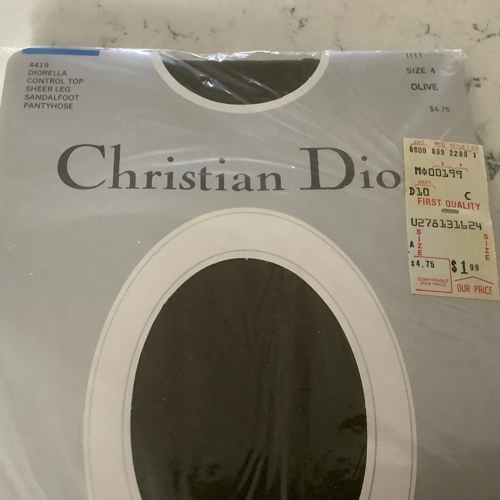 Vintage Dior Diorella pantyhose sandalfoot top control sheer leg olive size 4 - Image 2