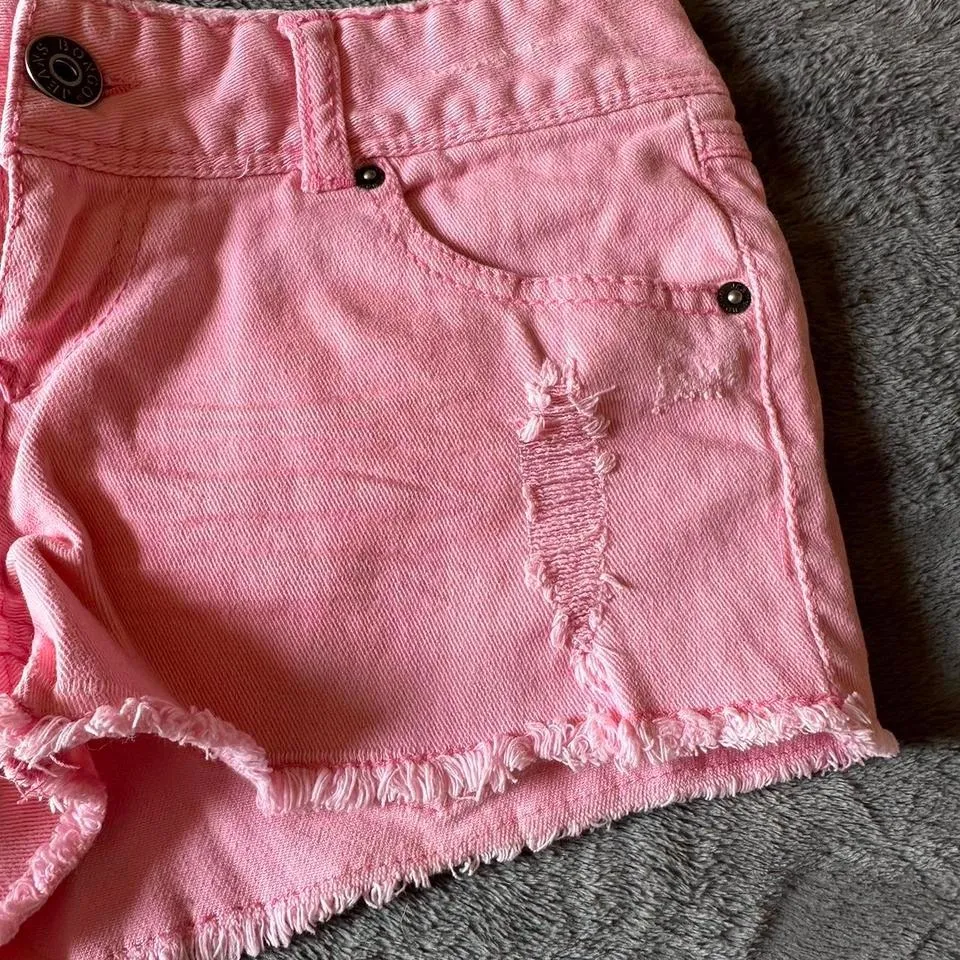 Women's y2k Pink Distressed Micro Mini  Denim booty‎ shorts Bongo Size 5 - Image 3