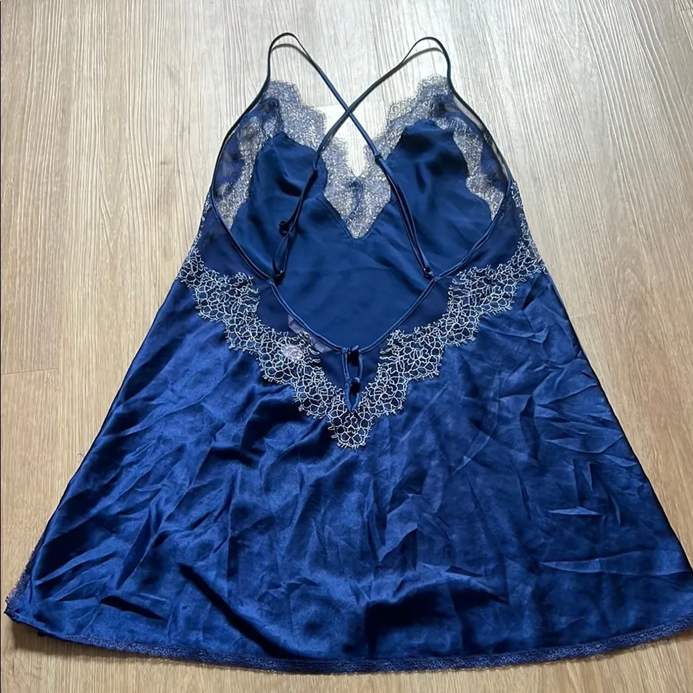 Y2K Victorias Secret Blue Lace Lingerie Mini Slip Sz Medium - Image 4