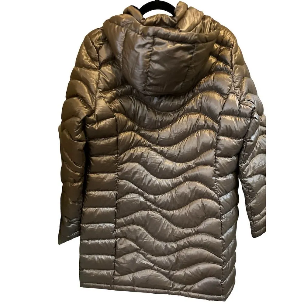 Andrew Marc Women's Long Down Puffer Jacket removable Hood Gold Tan Winter Coat - Image 2