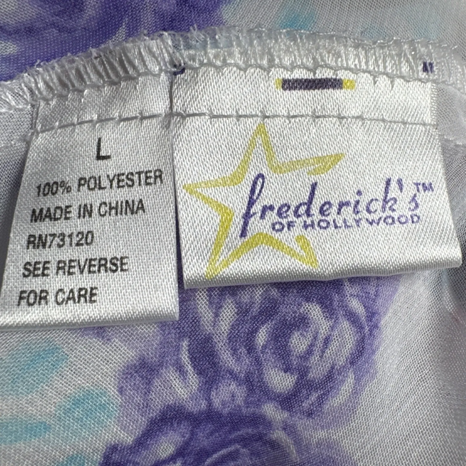 Fredericks of Hollywood Vintage Sheer Floral Nightgown Slip L Purple Trim Bows White Size L - Image 4