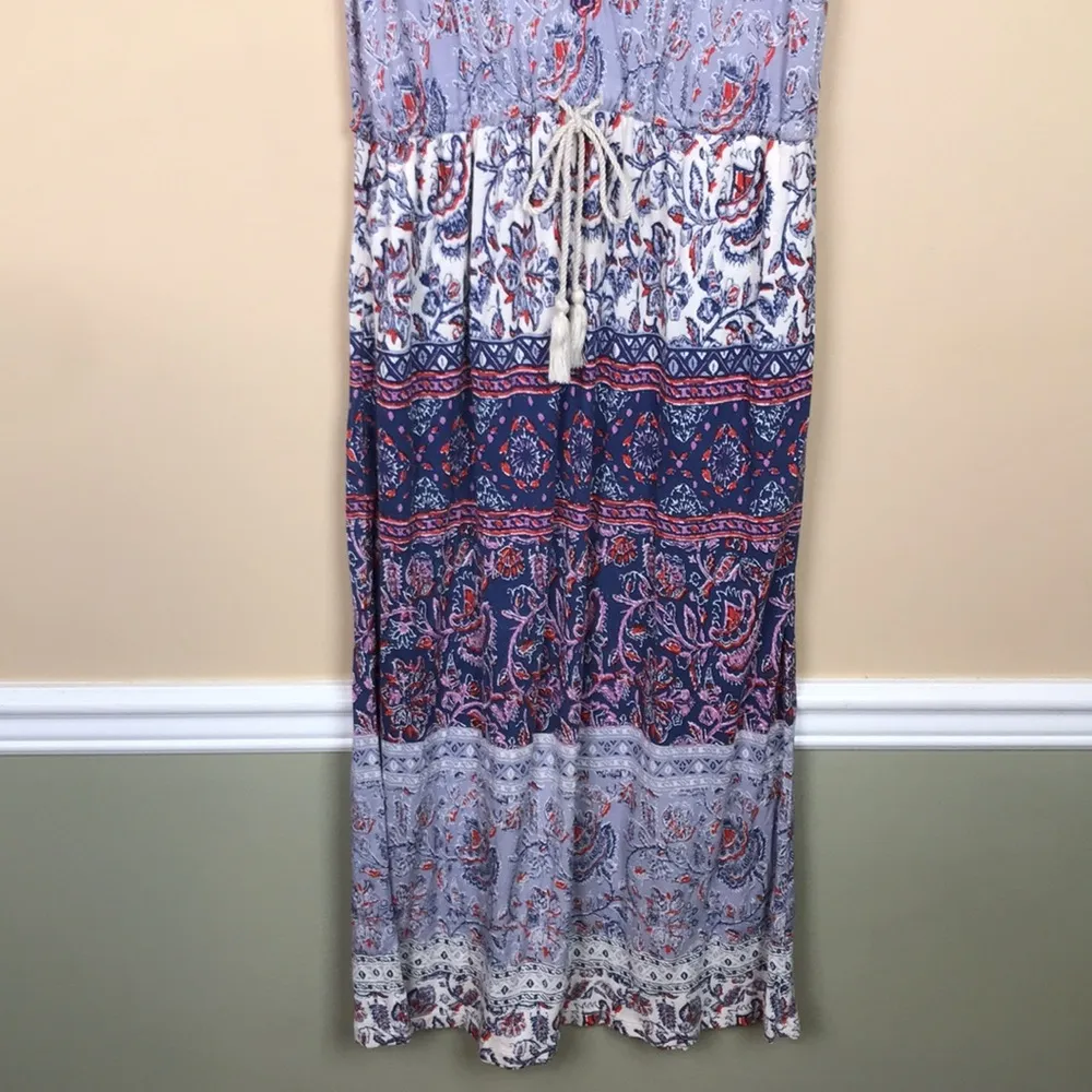 Lucky Brand Women’s Boho Floral Print V-Neck Drawstring Waist Tank Maxi Dress - Image 3