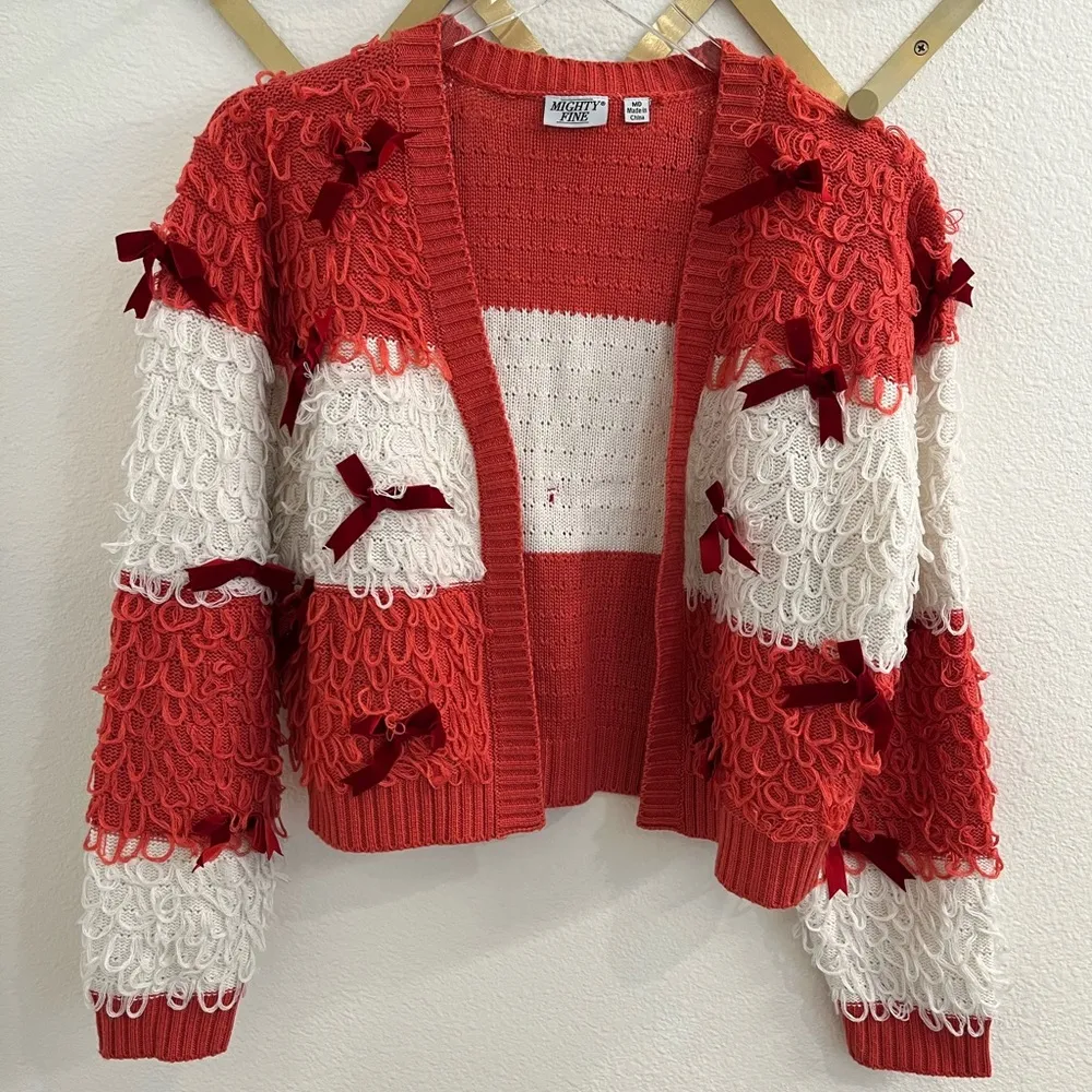 Might Fine Knot Loop Velvet Bow Cardigan Medium - Image 4