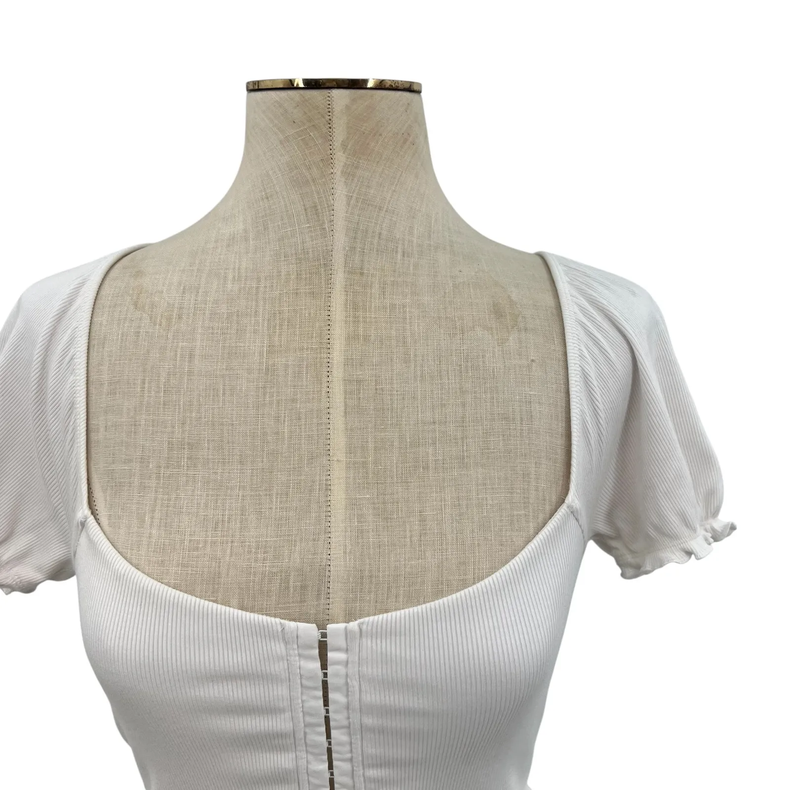 Aritzia Wilfred Free Fortune Top Corset Puff Sleeve Ribbed White Size XS‎ - Image 2