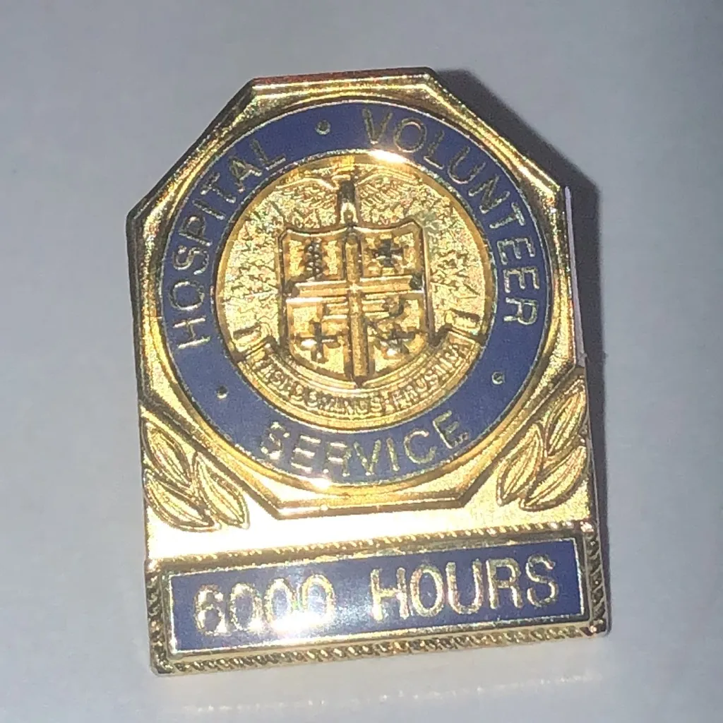 Gold Tone and Blue Hospital Volunteer Service 6000 Hours Vintage Pin - Image 2