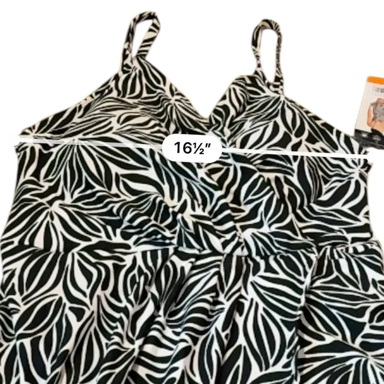 Lands’ End NWT Swim Dress‎ Women’s Size XXL Black White Leaf Print One Piece - Image 6