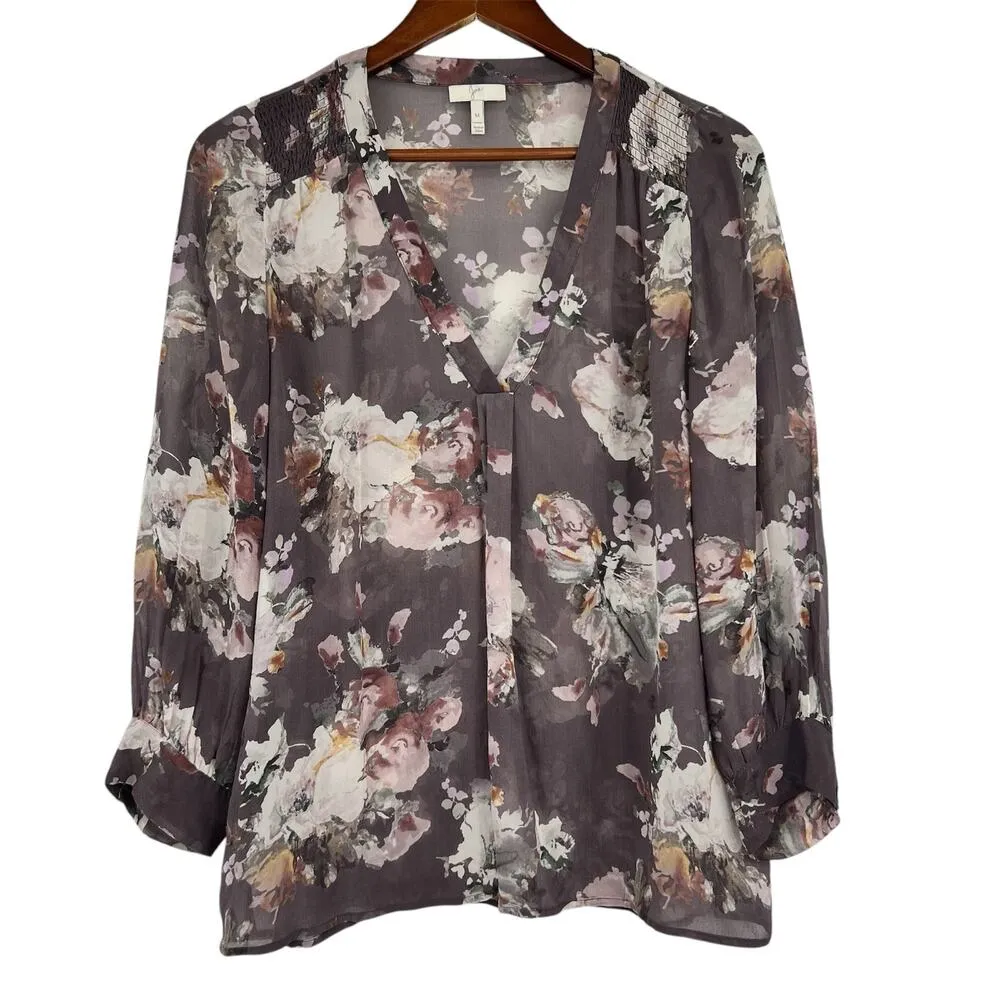 Joie Aceline 100% silk floral blouse popover semi sheer blouse top size medium - Image 3