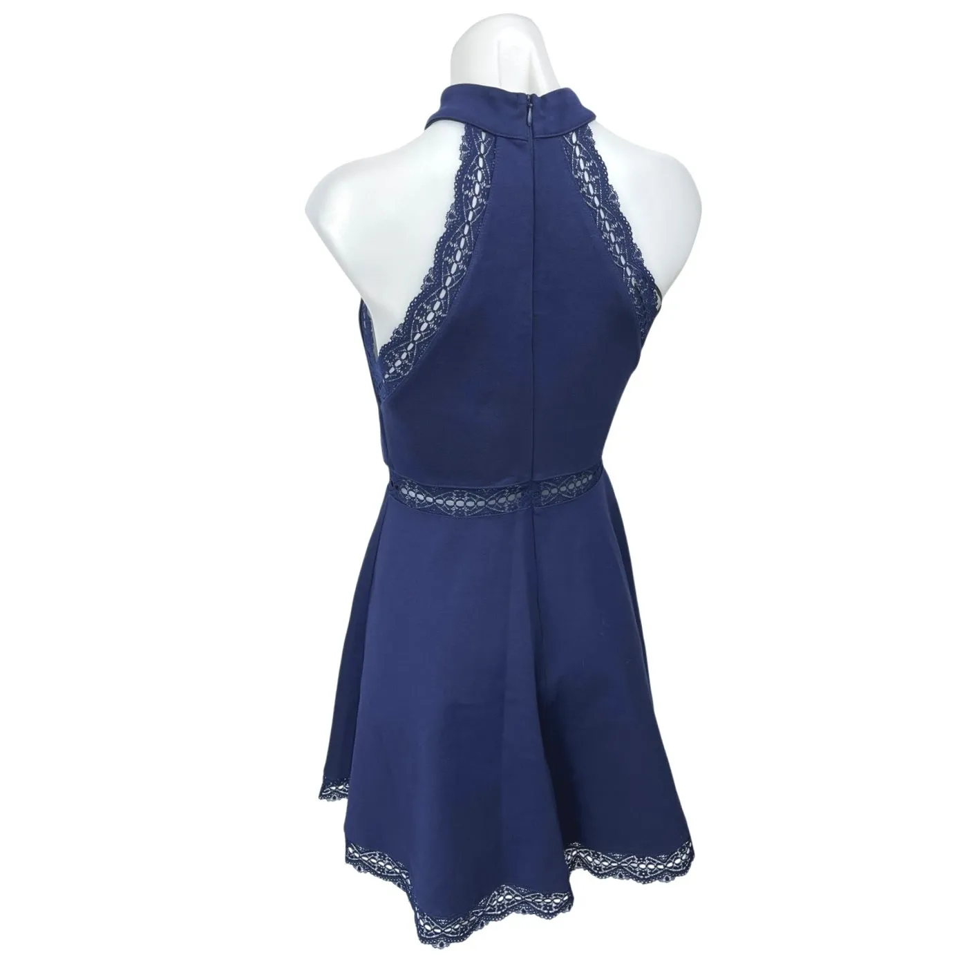 Lulus Reach Out My Hand Navy Lace Sleeveless Halter Mini Fit & Flare Dress Sz S - Image 6