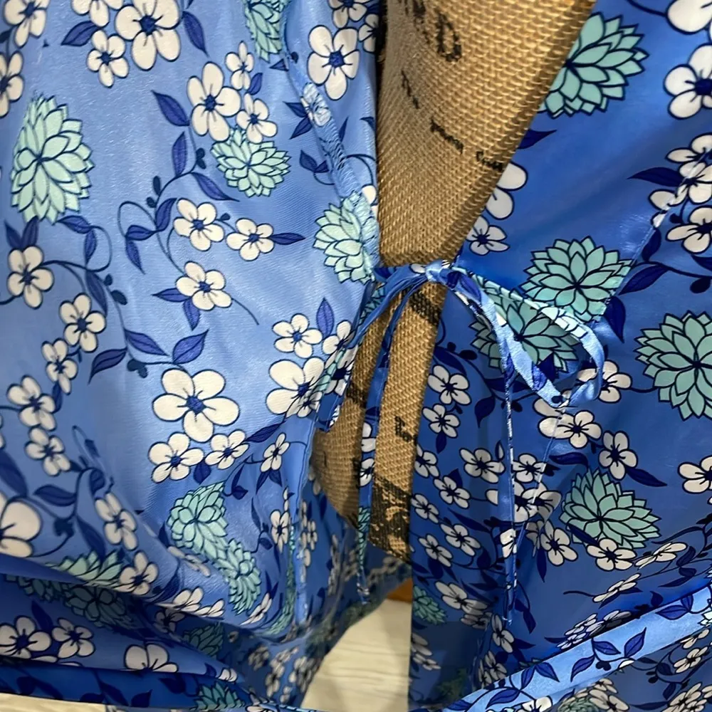 Adonna Blue Satin Floral Robe - Image 5