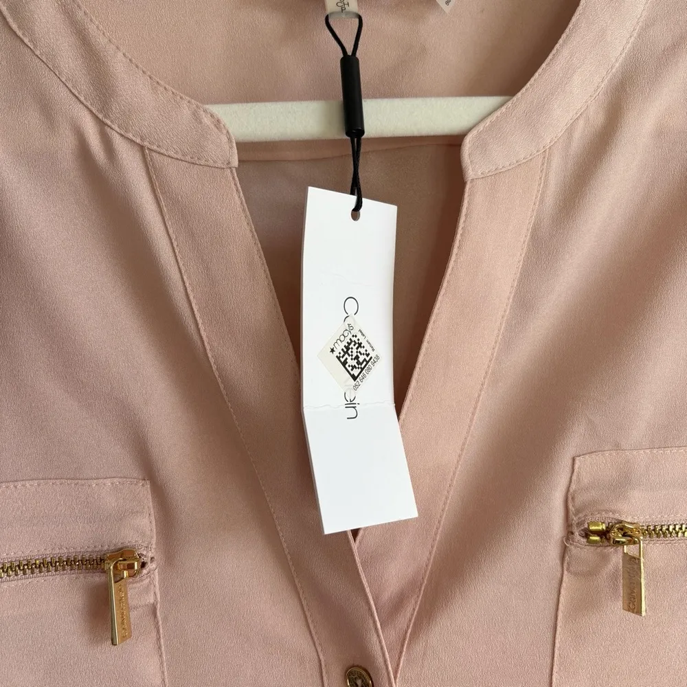 Calvin Klein light pink sheer button up blouse - Image 3