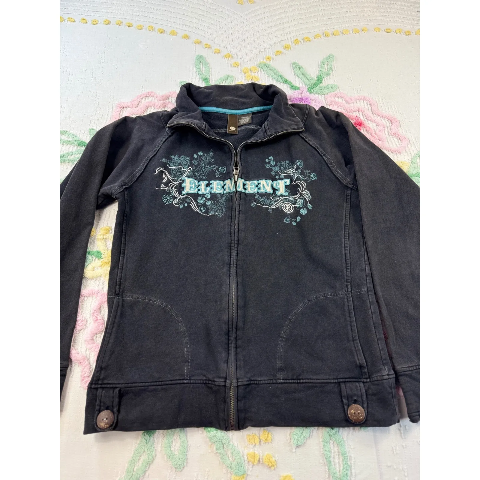 Element Black Full Zip Jacket‎ Floral Embellished XLarge Womens Size XL - Image 5