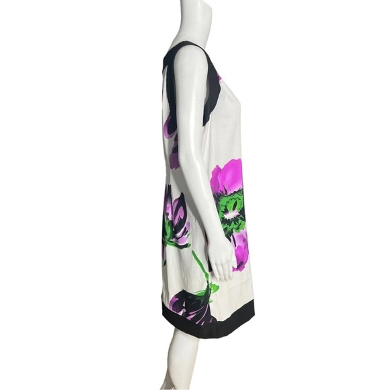 Alyx Dress Womens 12 White Purple Floral Shift Black Trim Flower‎ Bold Preppy - Image 2