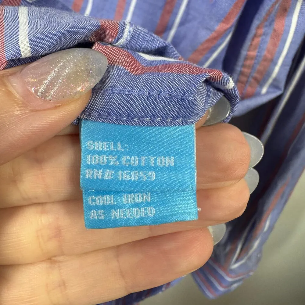 J. McLaughlin Top Women L Blue Stripe Collared Long Sleeve 100% Cotton Minimal - Image 5