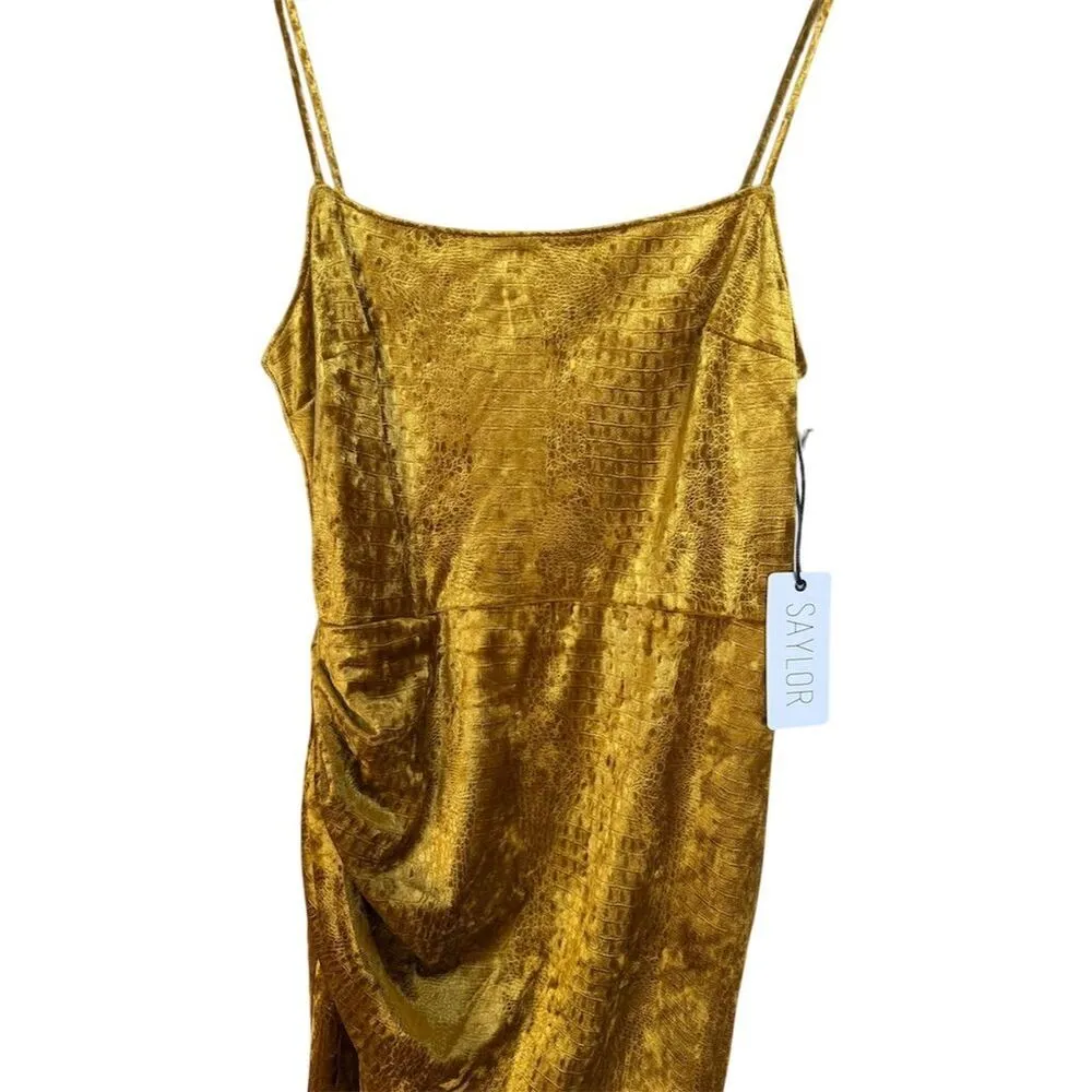 Saylor Cyndey Yellow Crushed Velvet Midi Dress Size S NWT - Image 6