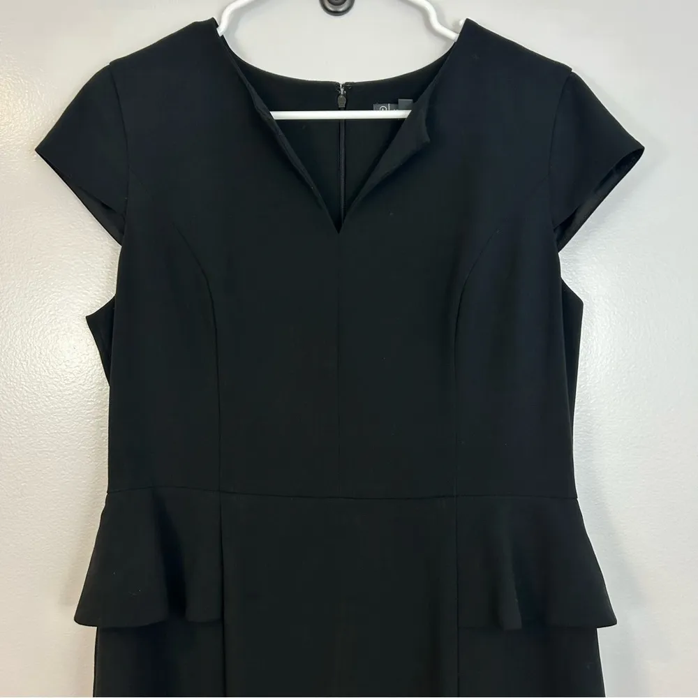 Adrianna Papell Black V-neckline Peplum Sheath Dress Size 12 - Image 2