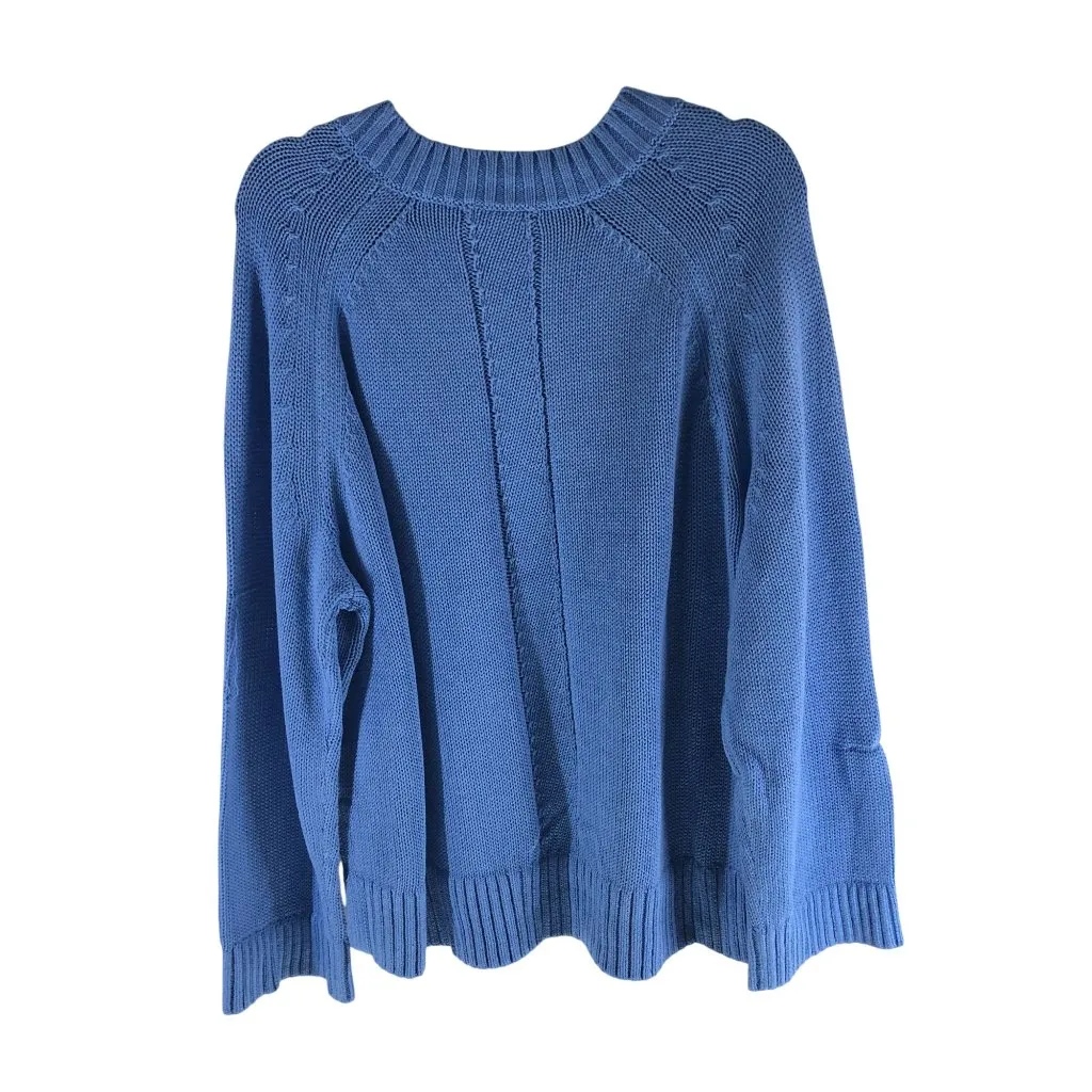 J Crew Womens Heritage Cotton Relaxed V-Neck Sweater Oversized Blue L - Image 2