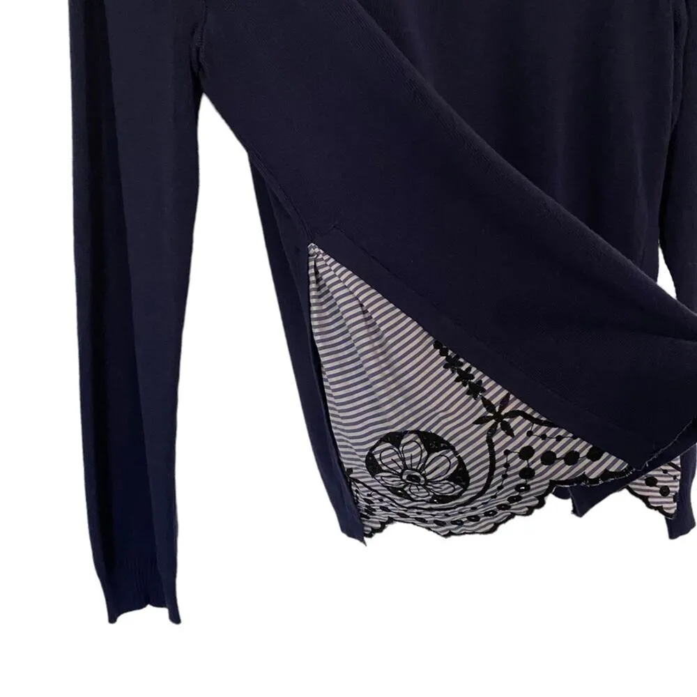 MAISON JULES Pullover Sweater Embroidered Hem Detail Navy Blue Size Large Casual - Image 2