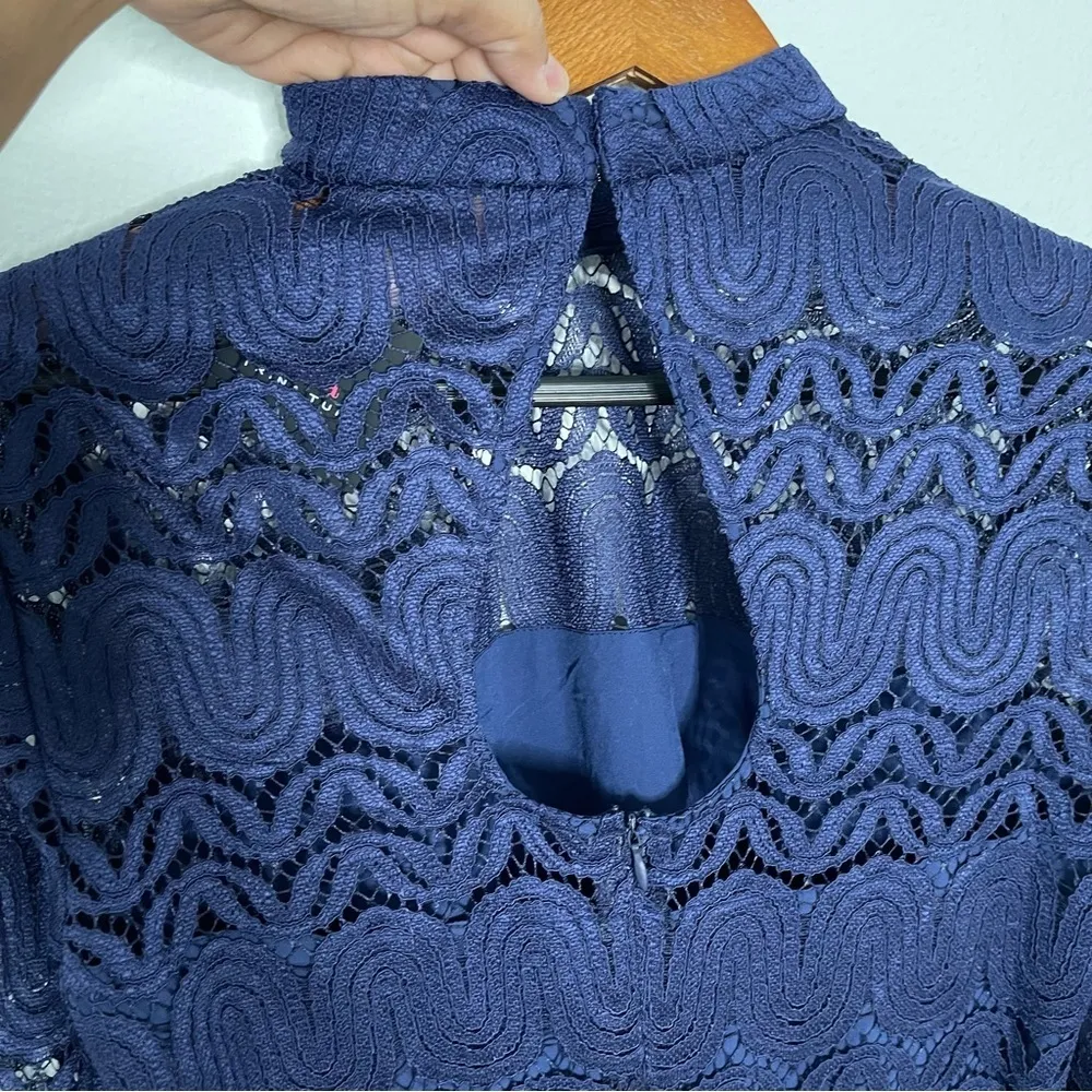 Trina Turk lace 3/4 bell sleeves navy blue mini dress size 8 NWT - Image 9