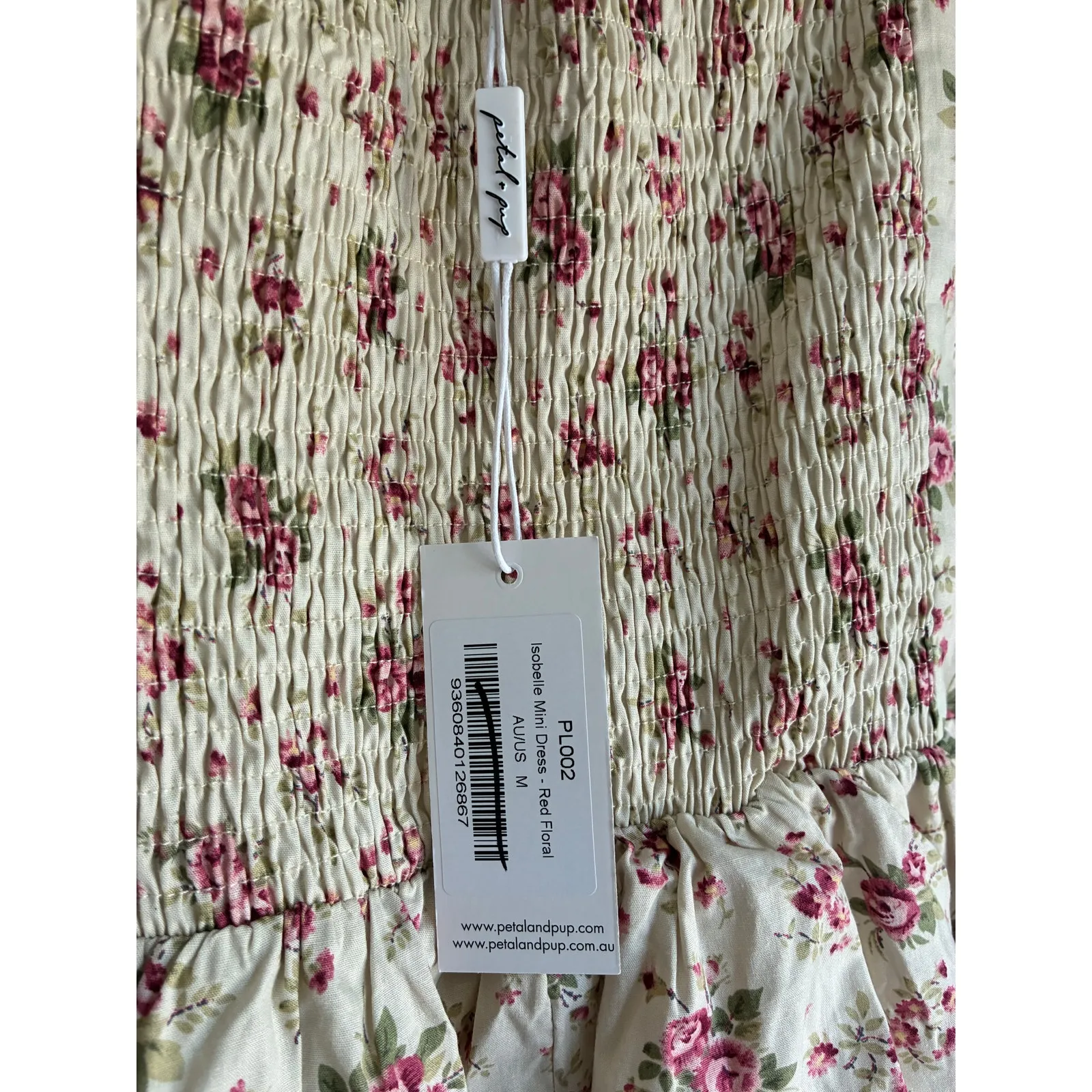 Petal & Pup Puff Sleeve Mini Cotton Sundress Medium Beige and Red NWT - Image 8