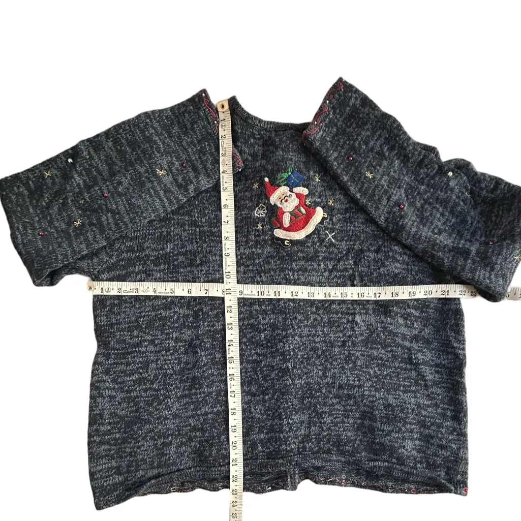 VTG 90s Y2K embroidered Santa motifs ugly Xmas sweater cardigan whimsical L Red Size L - Image 5
