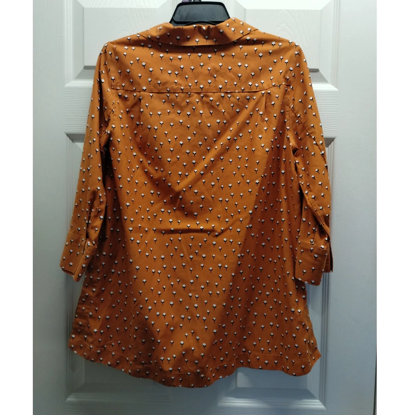 Chico's Size Small (0) US 4 Orange Button Up 3/4 Sleeves Cotton Plant Shirt - Image 3