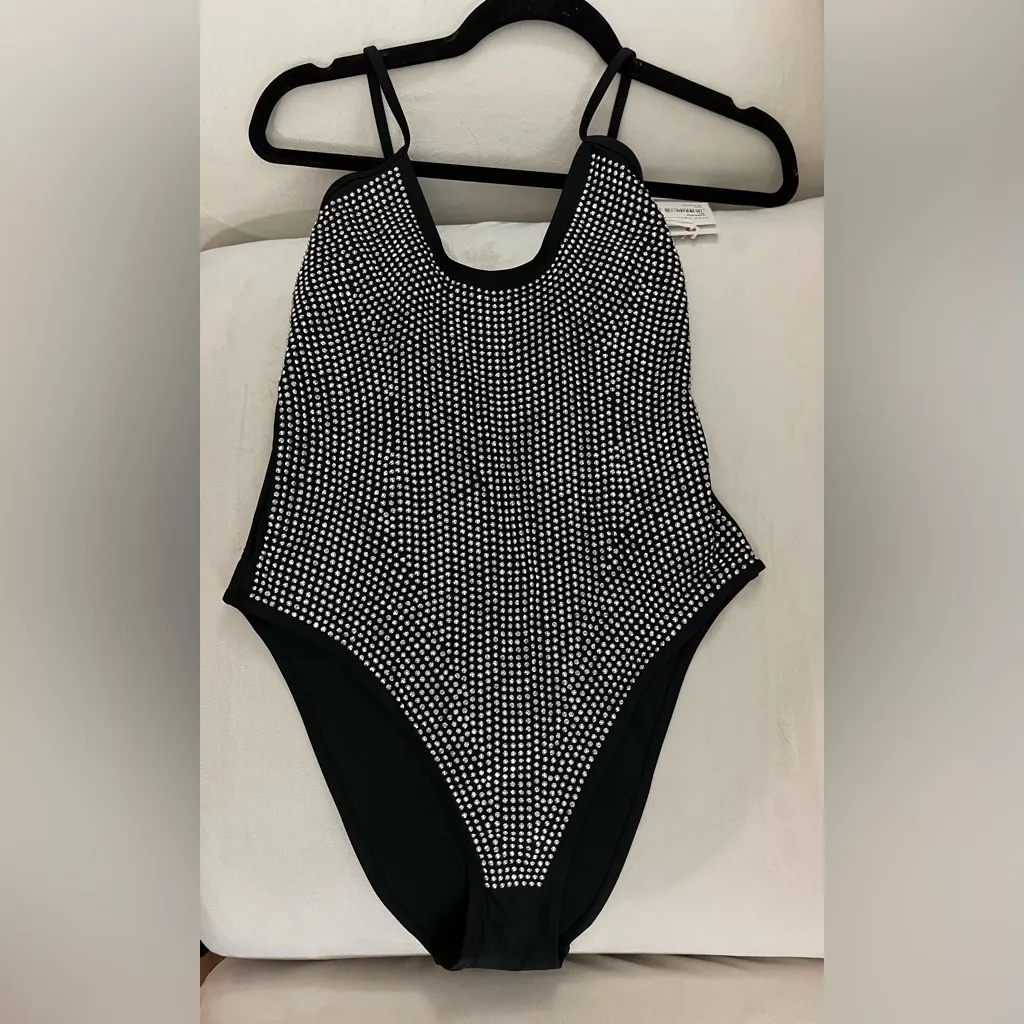 Good American NWT One Piece Swimsuit Black Rhinestone Bodysuit Size 2 - Image 7
