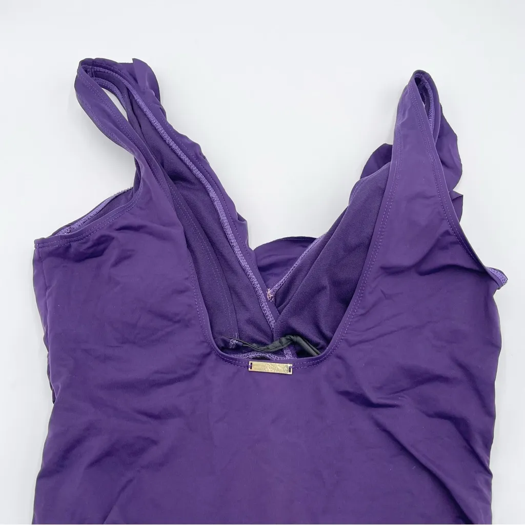 Lauren Ralph Lauren Ruffle Surplice One Piece Swimsuit Eggplant Purple Size 12 - Image 10