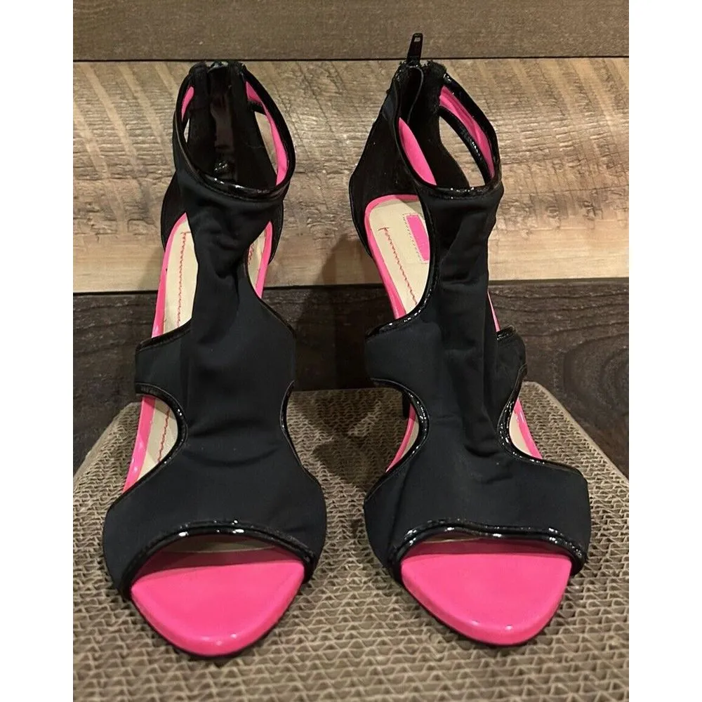 BCBG Paris Women's Black Hot‎ Pink Peep Toe High Heel Zippered Shoes size 8.5 - Image 3