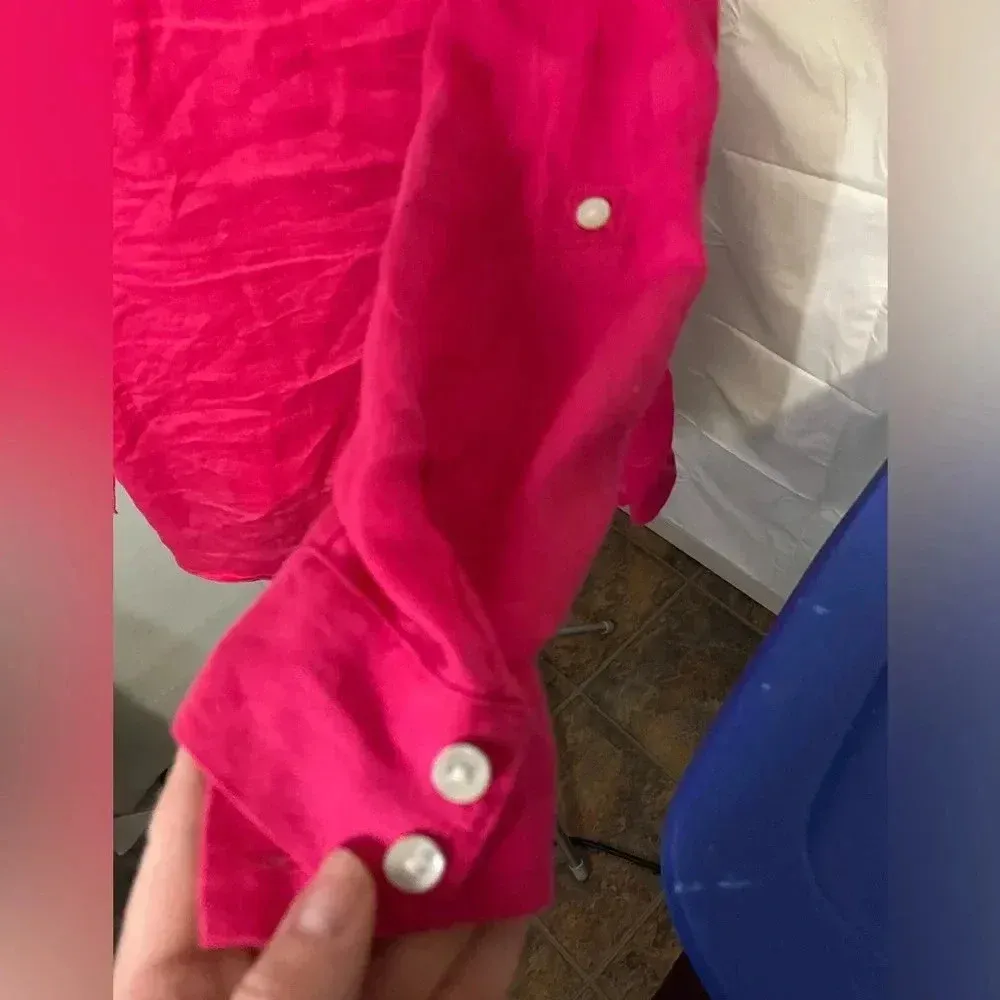 Sigrid Olsen bright pink 100%‎ Linen Button Down Shirt Size 2X - Image 9