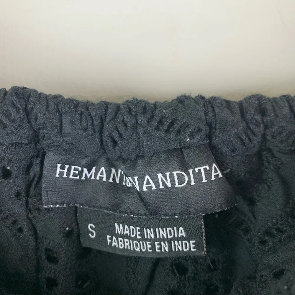 Hemant & Nandita Mavra Black Eyelet Lace Off the Shoulder Embroidered Blouse S - Image 10