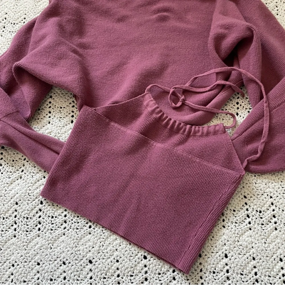 Matching Set Knit Halter Tank Top + Bolero Sweater Cover Pink (Medium) cropped - Image 3