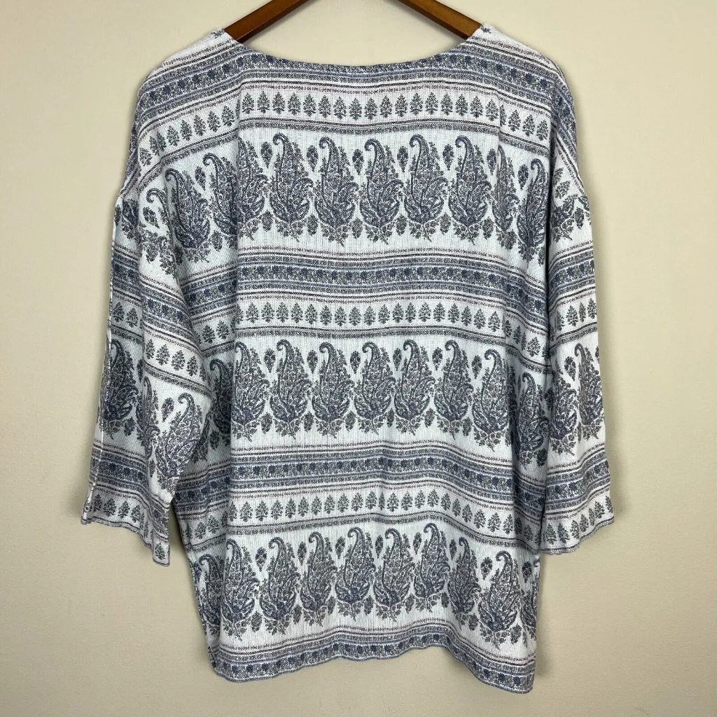 J Jill Pure Top Women Large Purple Blue Hemp Cotton‎ Paisley 3/4 Sleeve Woven - Image 6