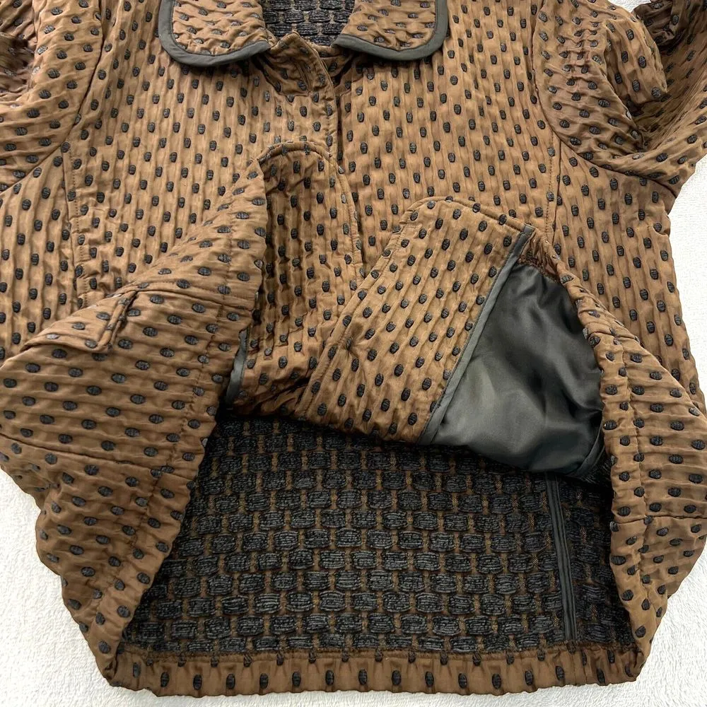 Focus Quilted Tec Grilled Pattern Puffy Blazer‎ Womens Large Brown Shell Buttons - Image 8