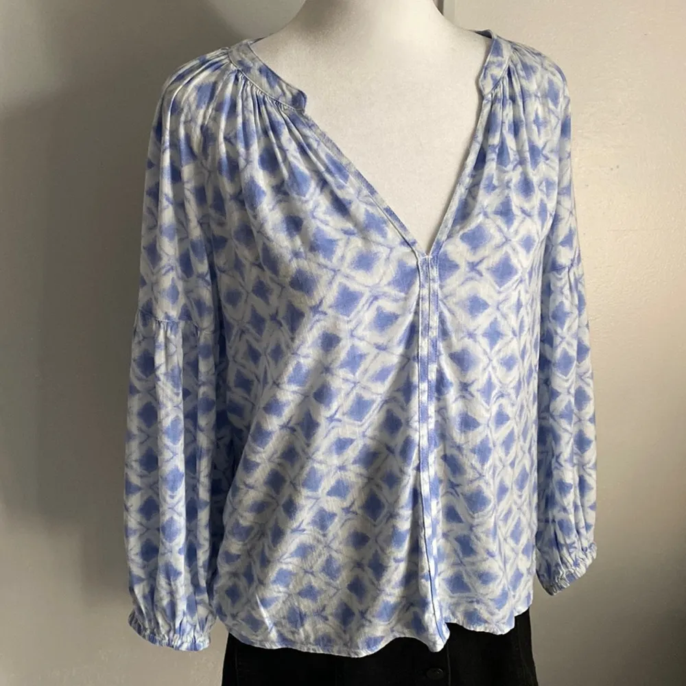 NEW Gap Factory Outlet Women’s Diamond Print 3/4 Sleeve Peasant Blouse Blue Size XS - Image 7