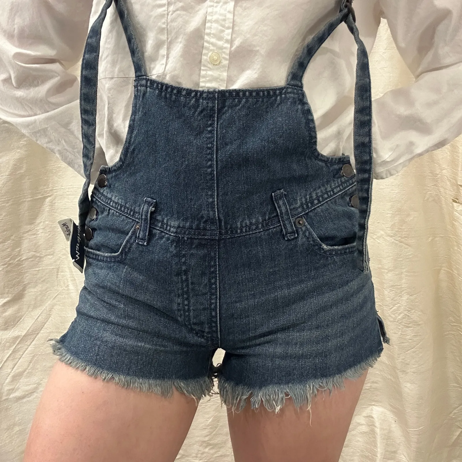 Free People We The Free Denim Strappy Shortalls Suspender Overall Shorts Twee 25 - Image 2