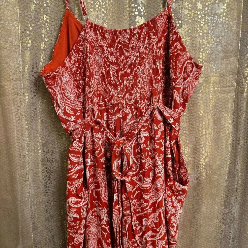 Wild Jasmine Red Tie Back Paisley Henna Print Pants Romper XL NWT - Image 2