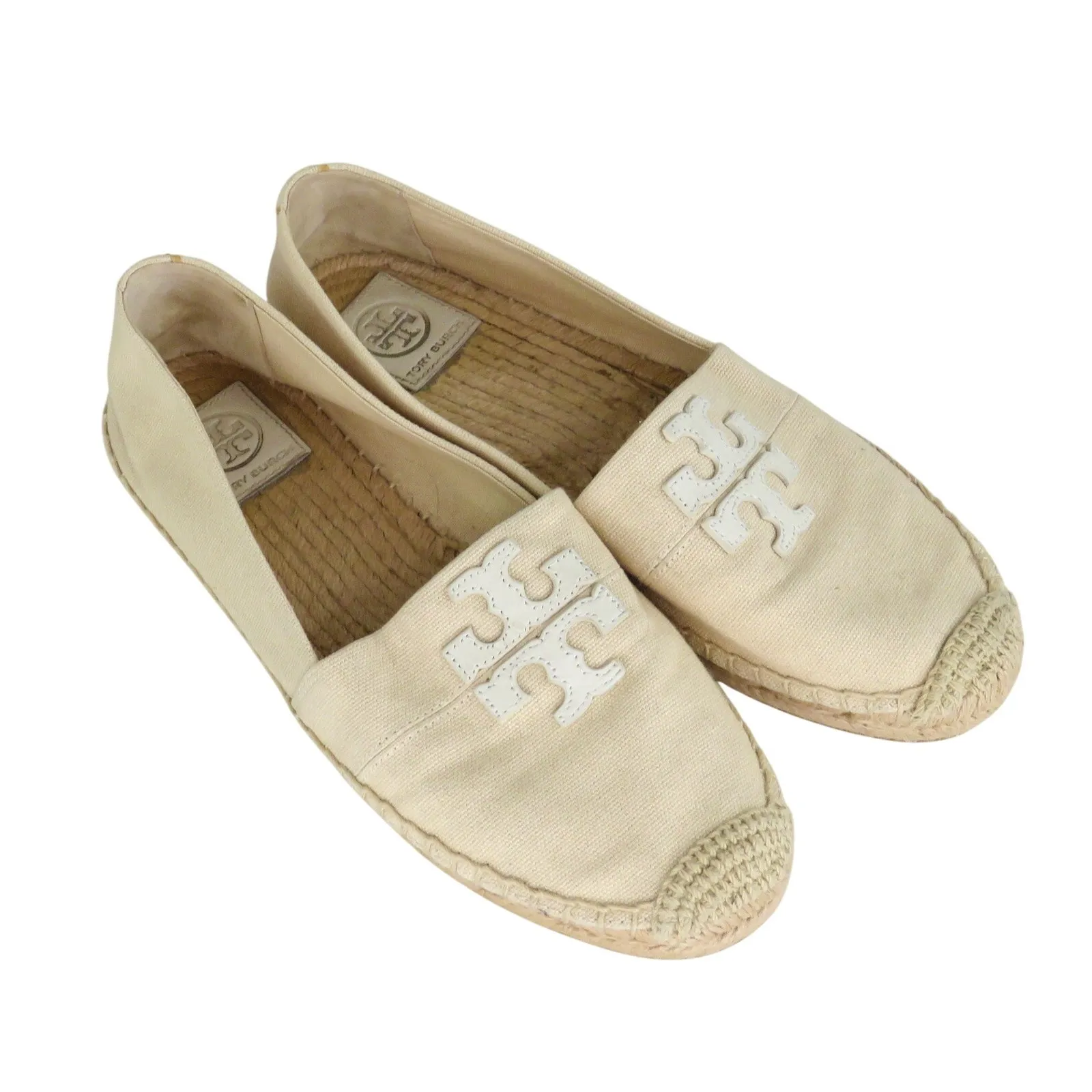 Tory Burch Weston Espadrille Flats Size 8.5 Cream Beige Natural Logo Flats - Image 10