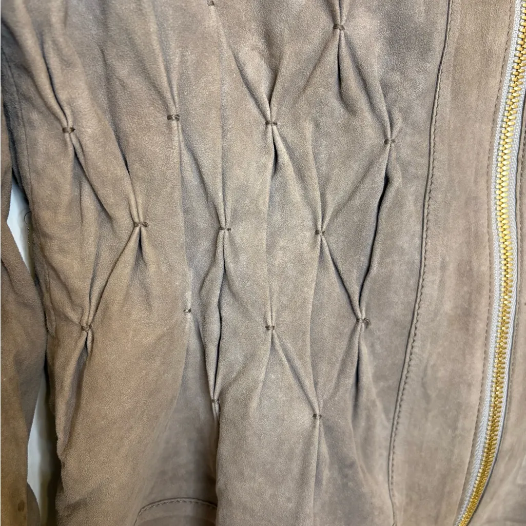 Escada Taupe Goat Suede Leather Moto Jacket | EU 36 / US 4 Designer Luxe Chic Tan - Image 3