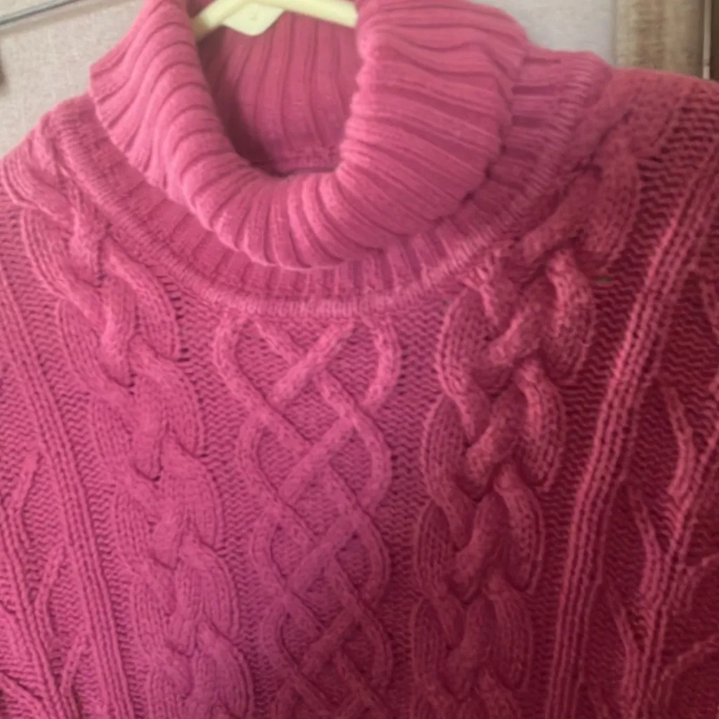 FINAL MARKDOWN Talbots Cozy dusty Pink Cable Knit Turtleneck Sweater medium - Image 2