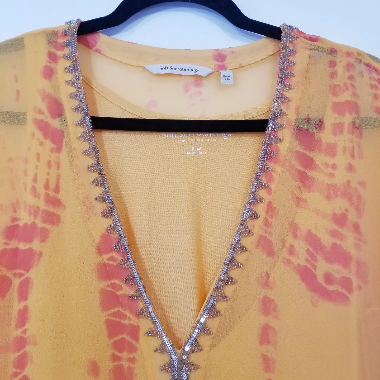 Soft Surroundings Parfair Caftan in Orange Tie-Dye with Beaded Embellishments - Image 8