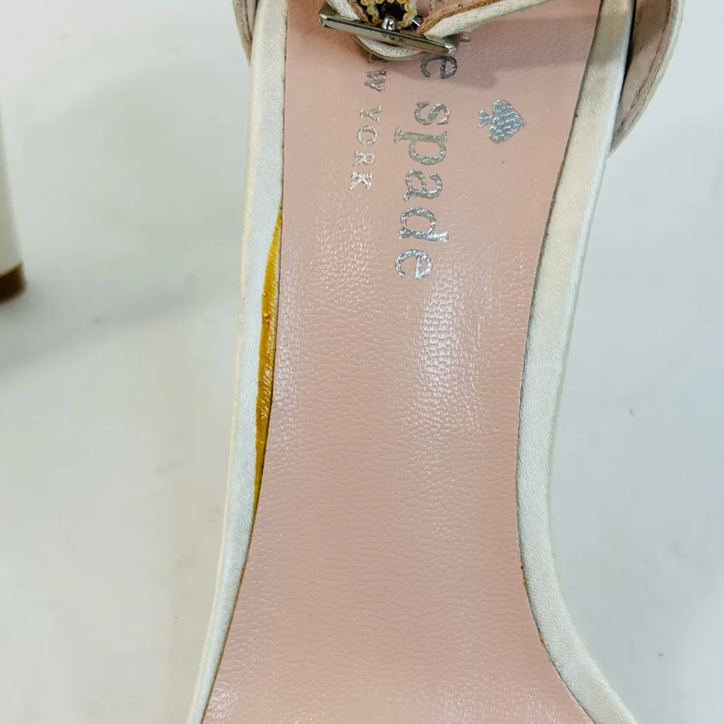 Kate Spade New York Gwenyth Crystal Bow Ankle Strap Sandal, Ivory Satin size 6 - Image 12