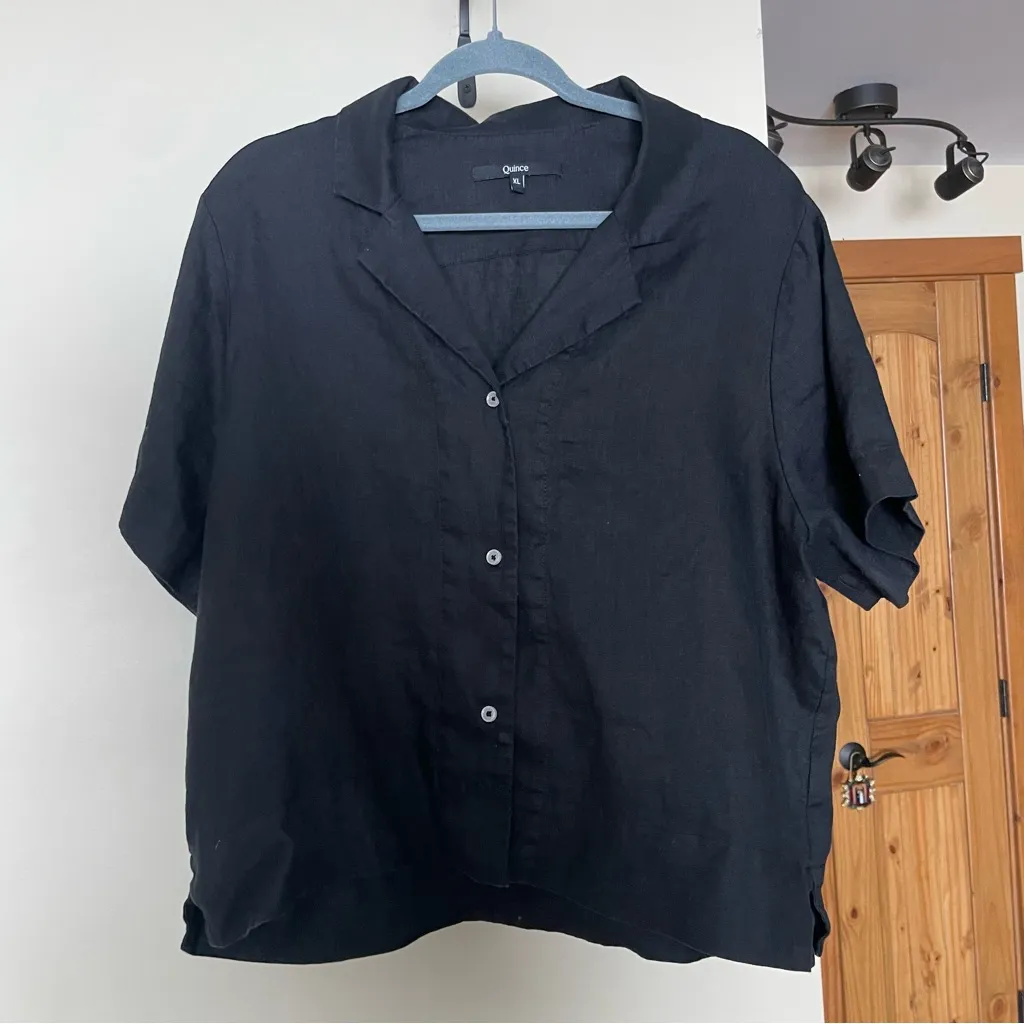 Quince 100% European Linen Black Short Sleeve Shirt XL - Image 4