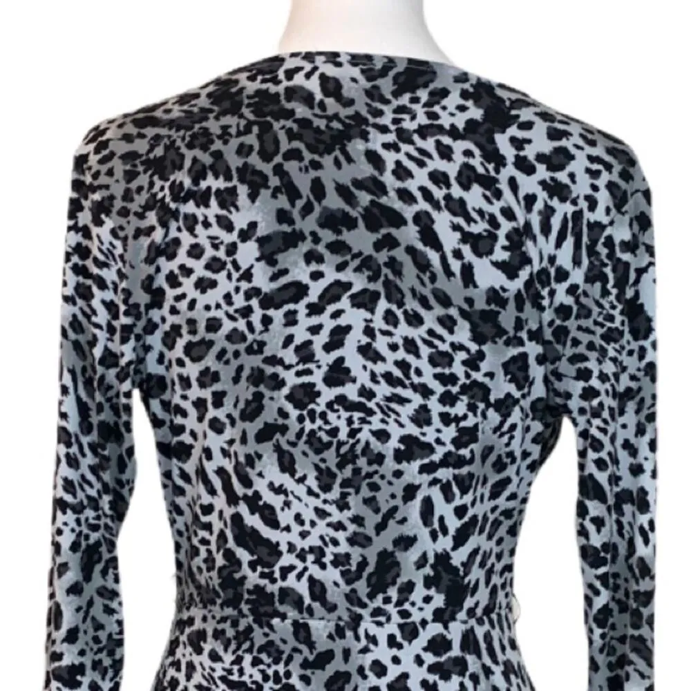 Ellen Tracy Women's Faux Wrap Dress Jersey Black Snow Leopard Size Medium M - Image 8