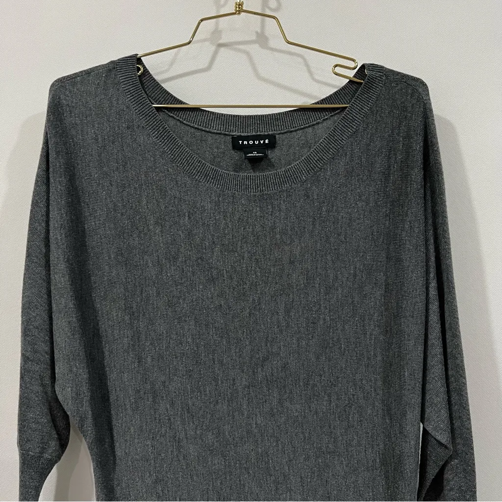 Trouve Off the Shoulder Sweater Tunic Heathered Gray Size XS Loose Fit - Image 6