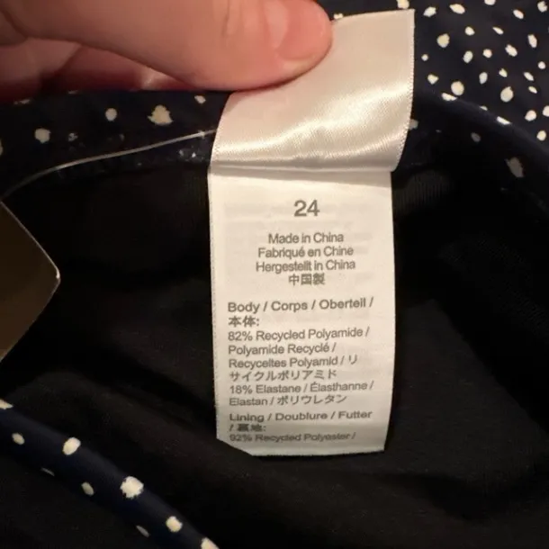 J. Crew Ruched Bandeau One-Piece‎ Swimsuit in Navy & White Polka Dot Sz 24 NEW - Image 6