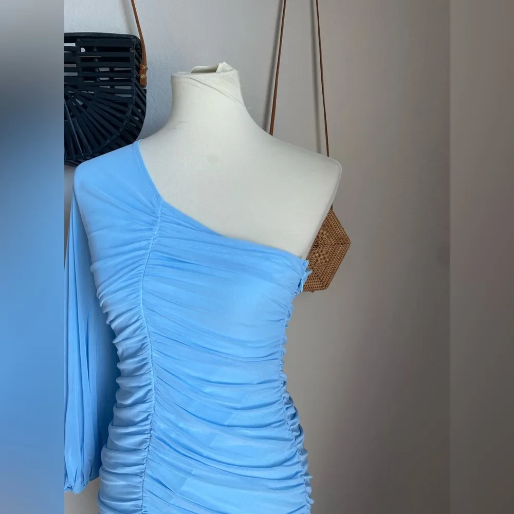 NWT SHEIN BAE One Shoulder Seam Front Ruched Mesh Overlay Dress, Size Medium - Image 2