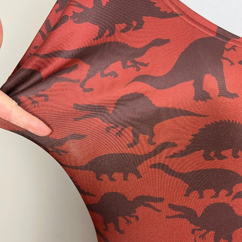 COWCOW Dress‎ XL Brown Dinosaur Fit Flare Novelty Short Sleeve A - Image 5