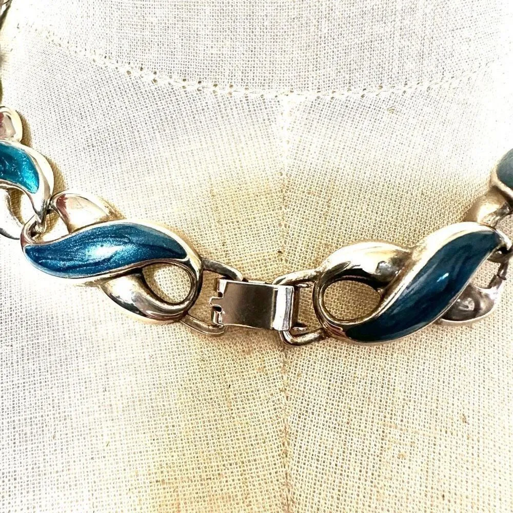 Silver tone and blue link collar necklace - Image 4